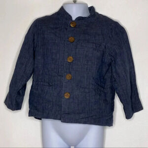 Monsoon toddlers blue linen lined wooden button jacket Sz 2-3Y